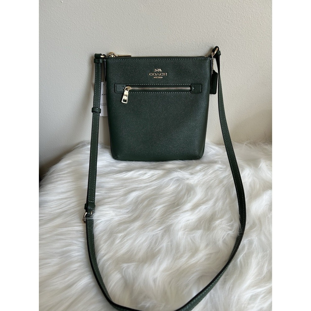 Coach Mini Rowan File Everglade Green Crossgrain Leather Crossbody Bag NWT - Picture 2 of 8